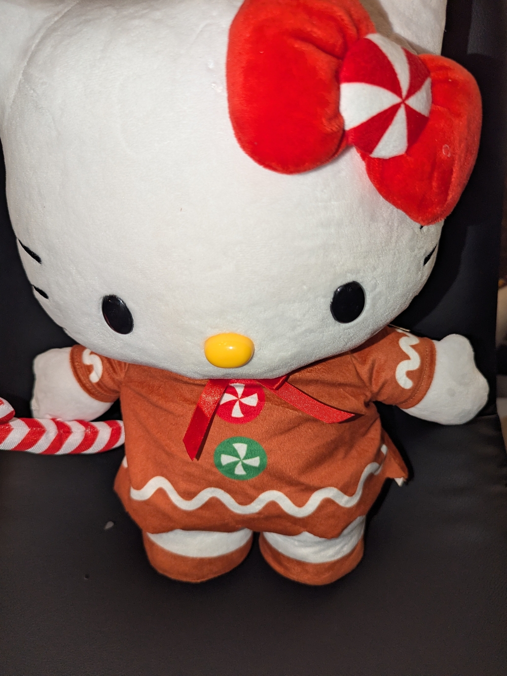 Hello Kitty Door Greeter White Plush in Orange Gingerbread Outfit with Red Bow